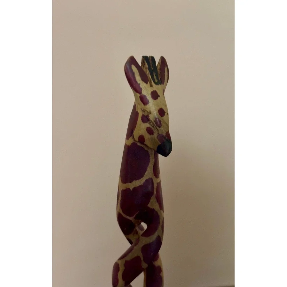 Hand Carved Wooden Giraffe Salad Server Set African Theme Spoon Fork 12 Inch